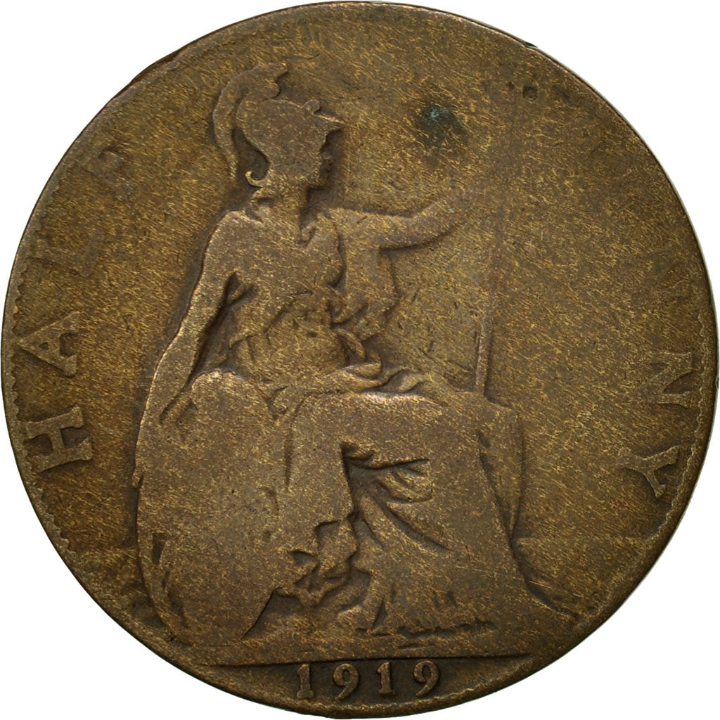 Coin, Great Britain, George V, 1/2 Penny, 1919, VF(20-25), Bronze, KM:809