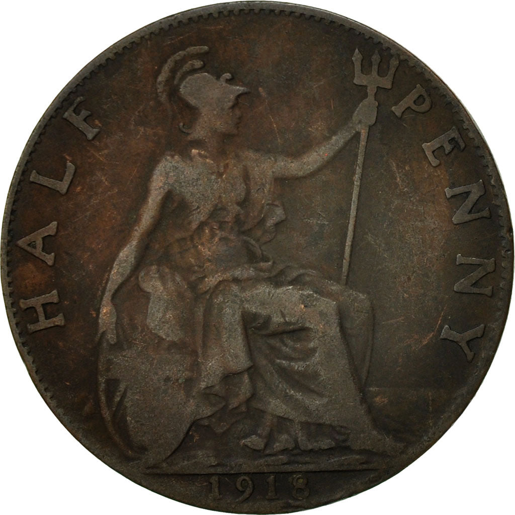 Coin, Great Britain, George V, 1/2 Penny, 1918, VF(20-25), Bronze, KM:809