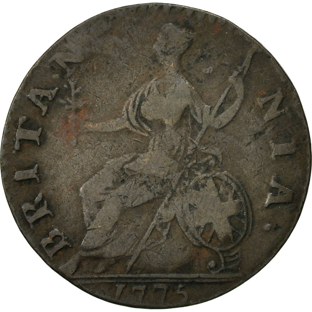 Great Britain, George III, 1/2 Penny, 1775, VF(20-25), Copper, KM:601