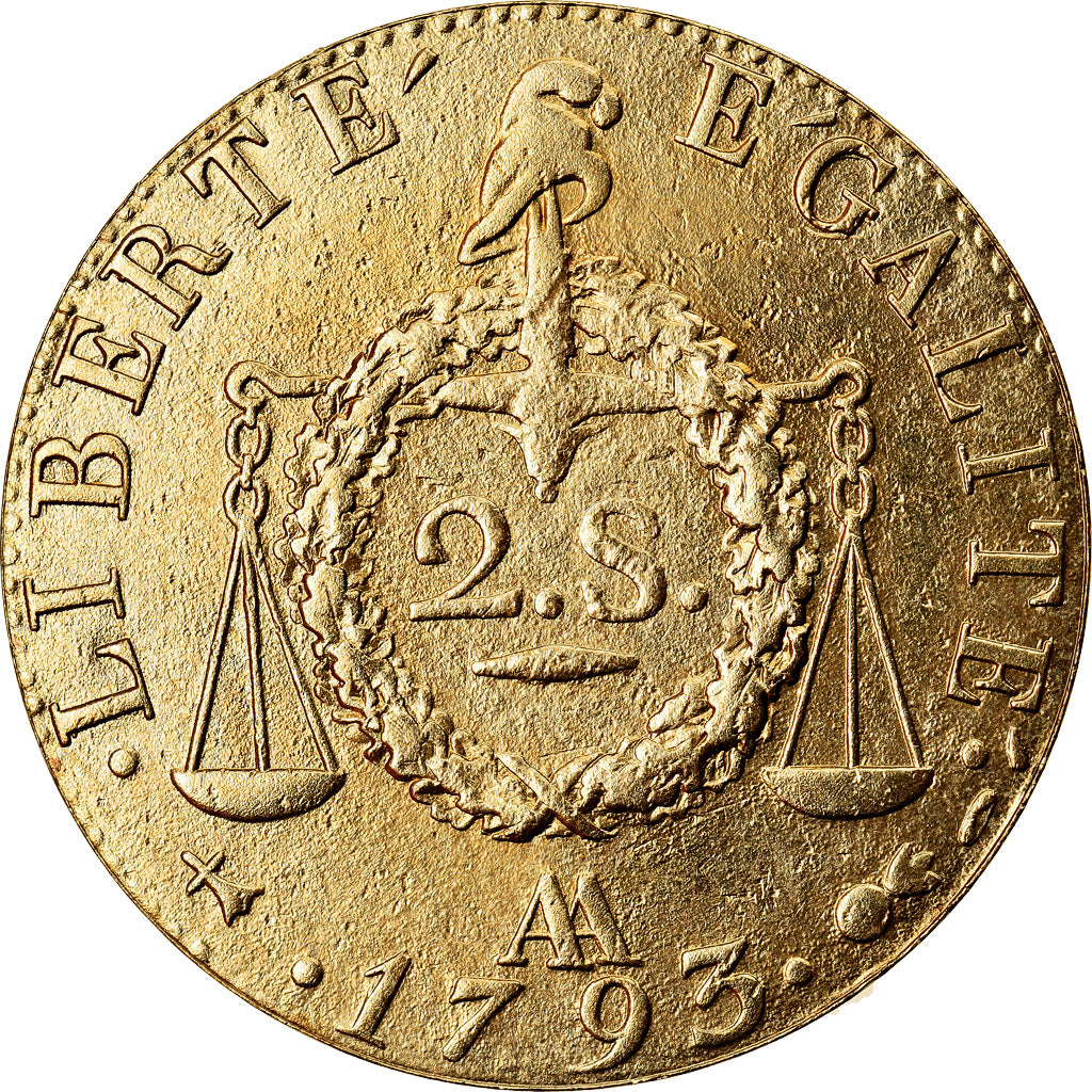 France, Medal, Reproduction Deux Sols aux Balances, Révolution 1793, MS(65-70)