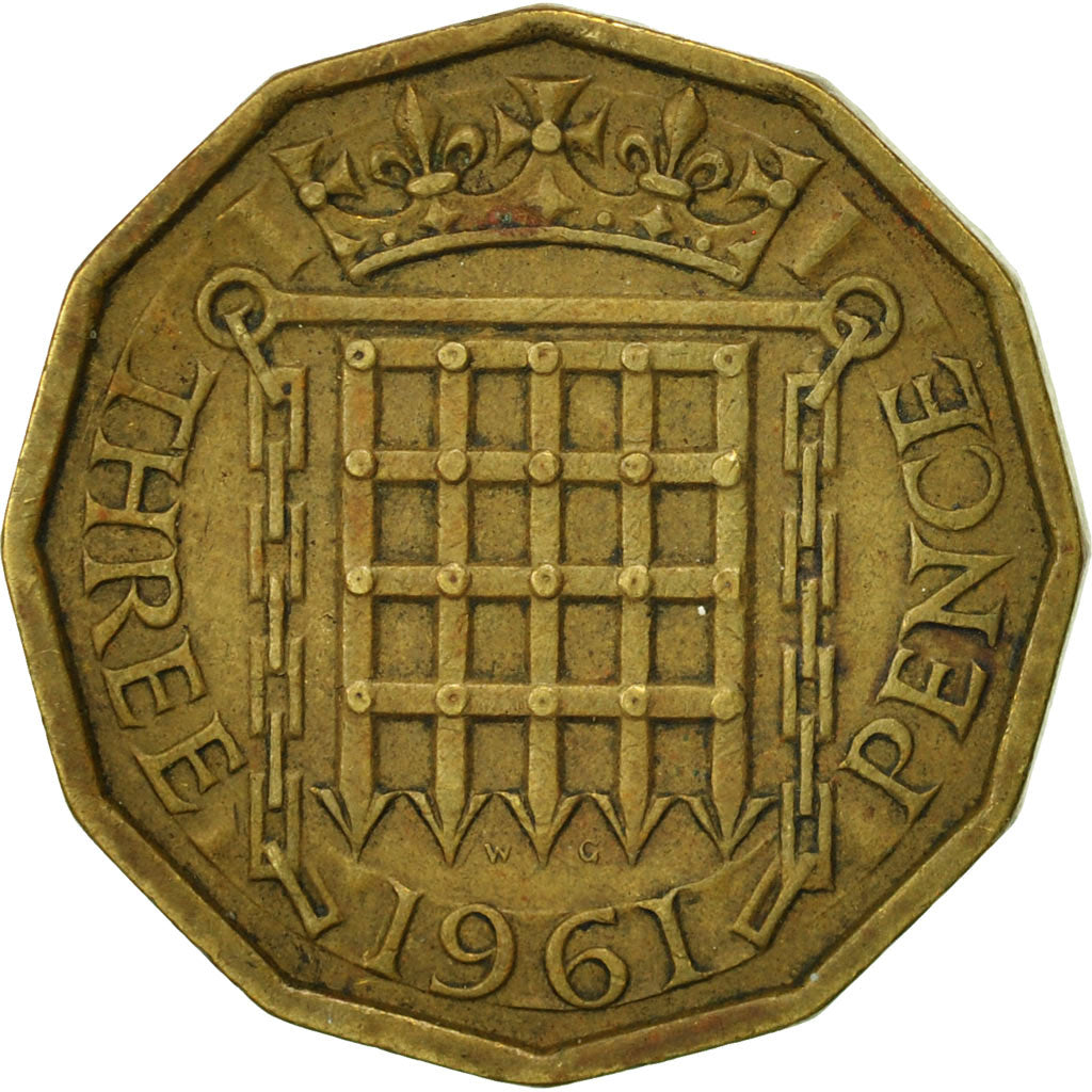 Coin, Great Britain, Elizabeth II, 3 Pence, 1961, EF(40-45), Nickel-brass