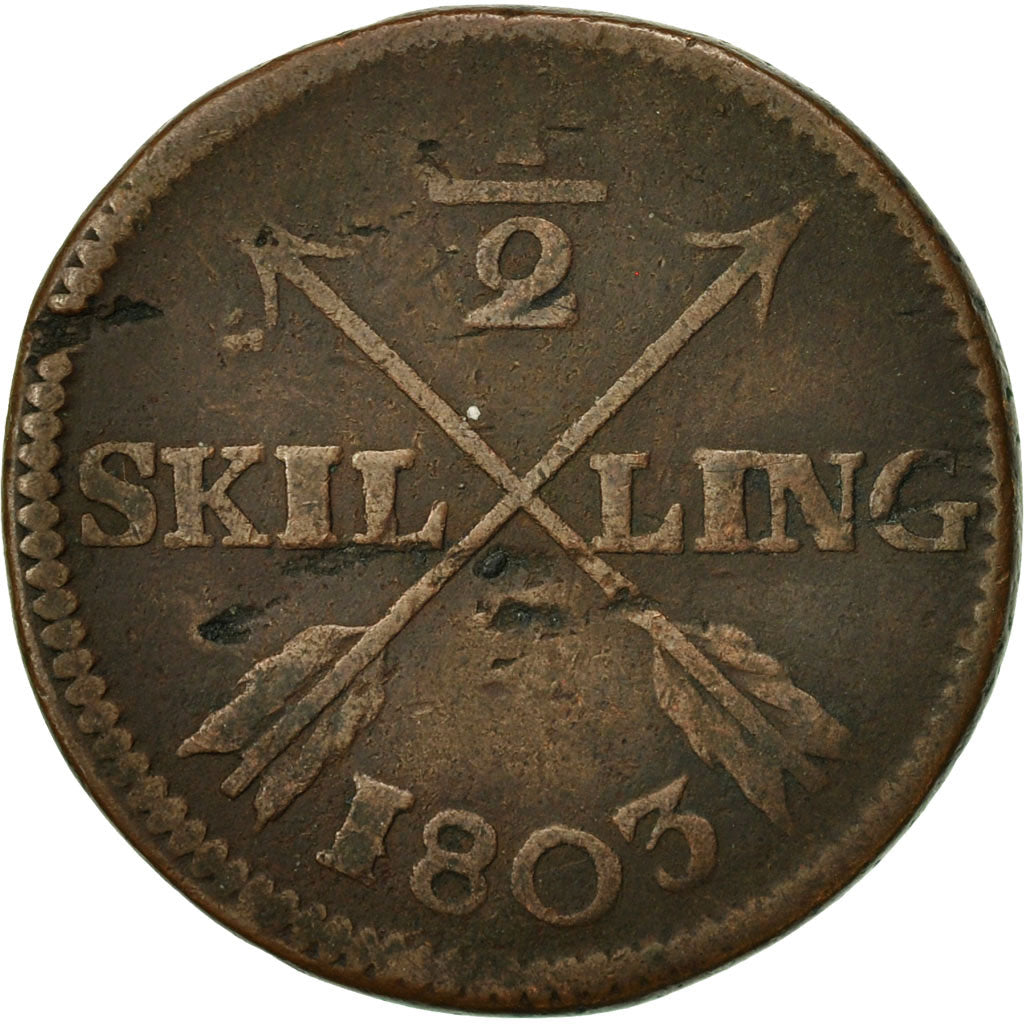 Sweden, Gustaf IV Adolf, 1/2 Skilling, 1803, VG(8-10), Copper, KM:565