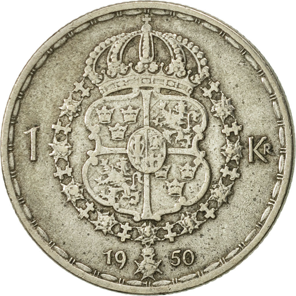 Coin, Sweden, Gustaf V, Krona, 1950, VF(30-35), Silver, KM:814