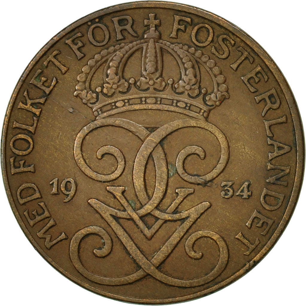 Münze, Schweden, Gustaf V, 5 Öre, 1934, SS, Bronze, KM:779.2