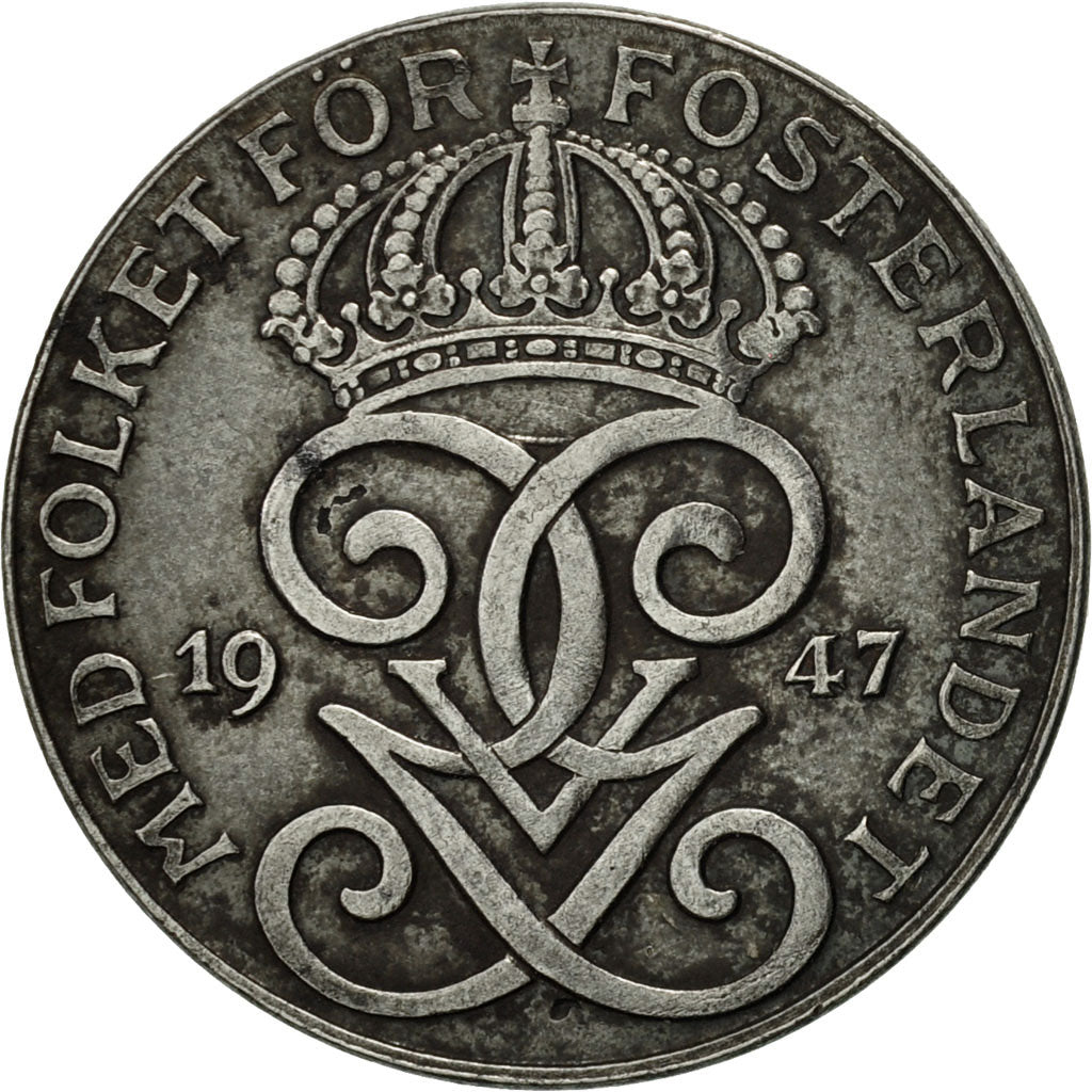 Coin, Sweden, Gustaf V, 2 Öre, 1947, EF(40-45), Iron, KM:811