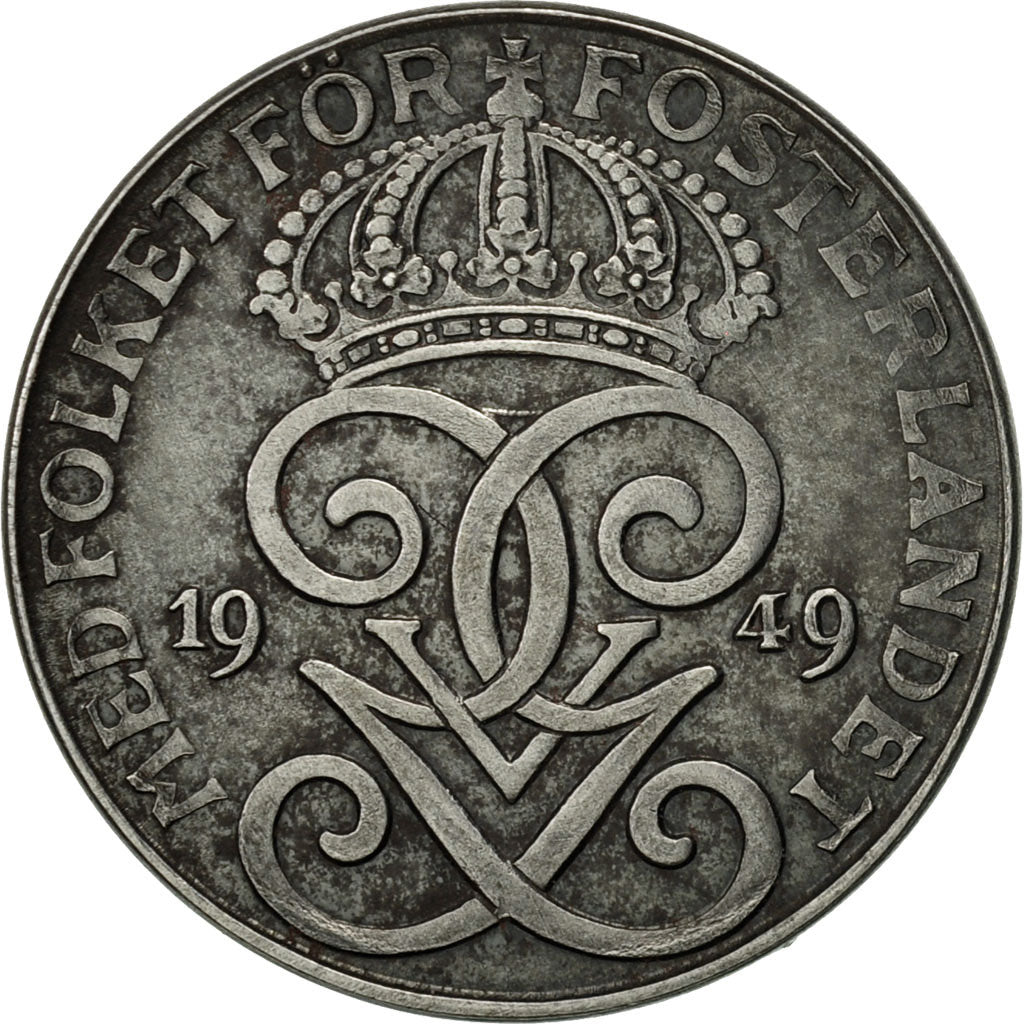 Coin, Sweden, Gustaf V, 2 Öre, 1949, EF(40-45), Iron, KM:811