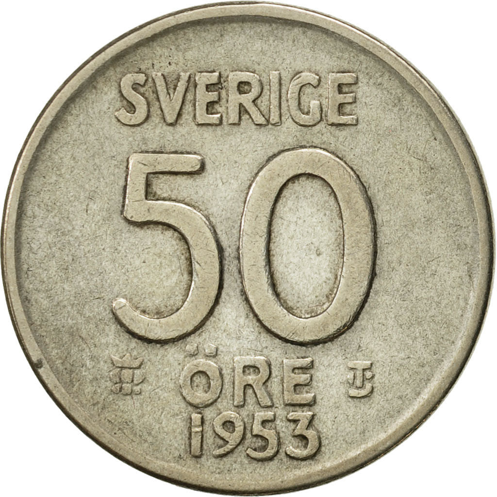Münze, Schweden, Gustaf VI, 50 Öre, 1953, SS+, Silber, KM:825
