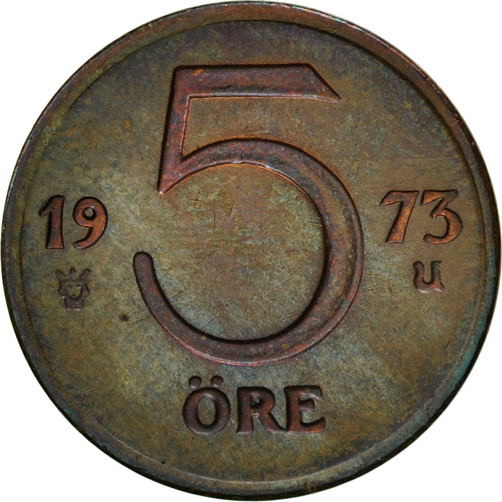 Coin, Sweden, Gustaf VI, 5 Öre, 1973, AU(50-53), Bronze, KM:845