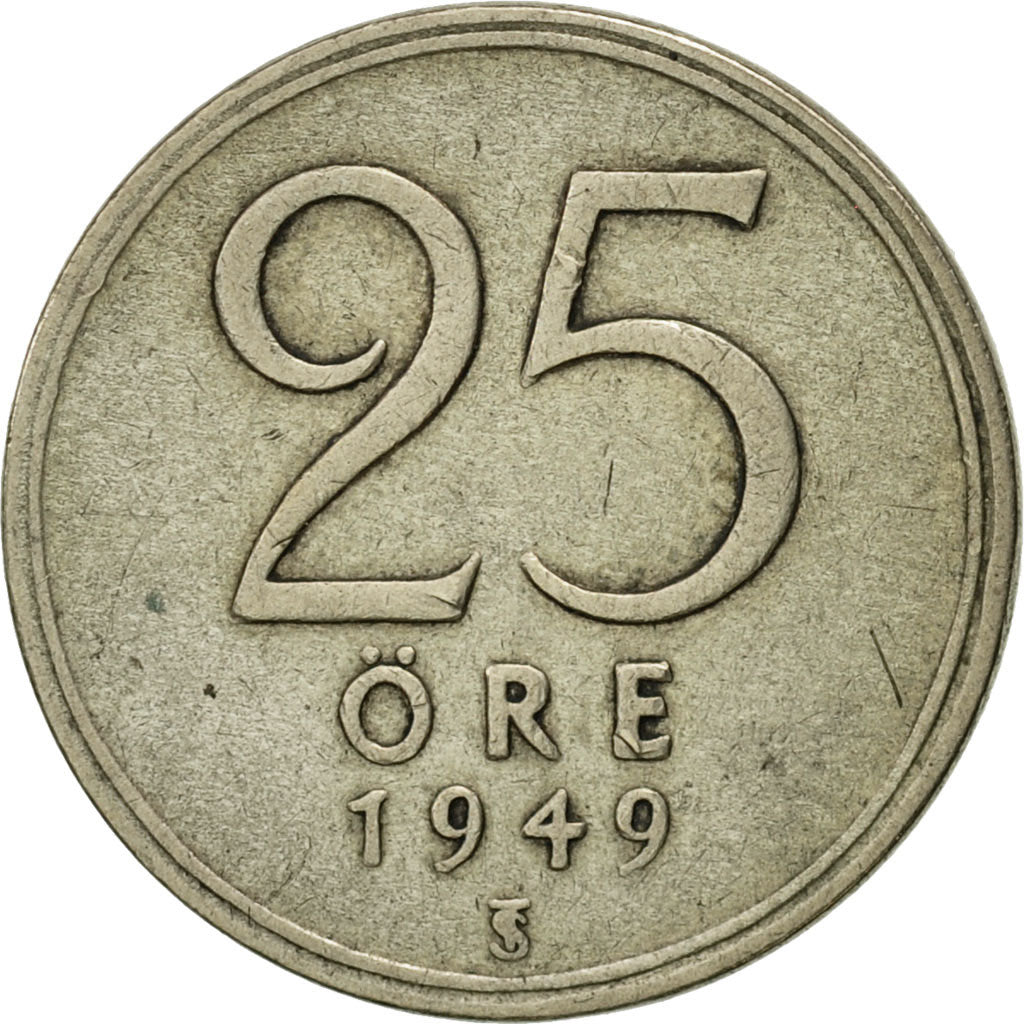 Coin, Sweden, Gustaf V, 25 Öre, 1949, AU(50-53), Silver, KM:816