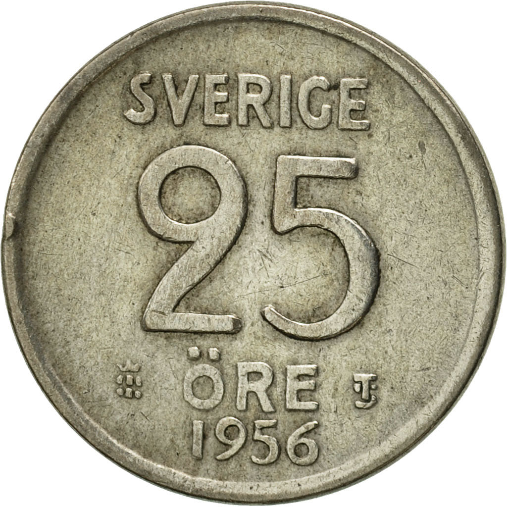 Coin, Sweden, Gustaf VI, 25 Öre, 1956, AU(50-53), Silver, KM:824