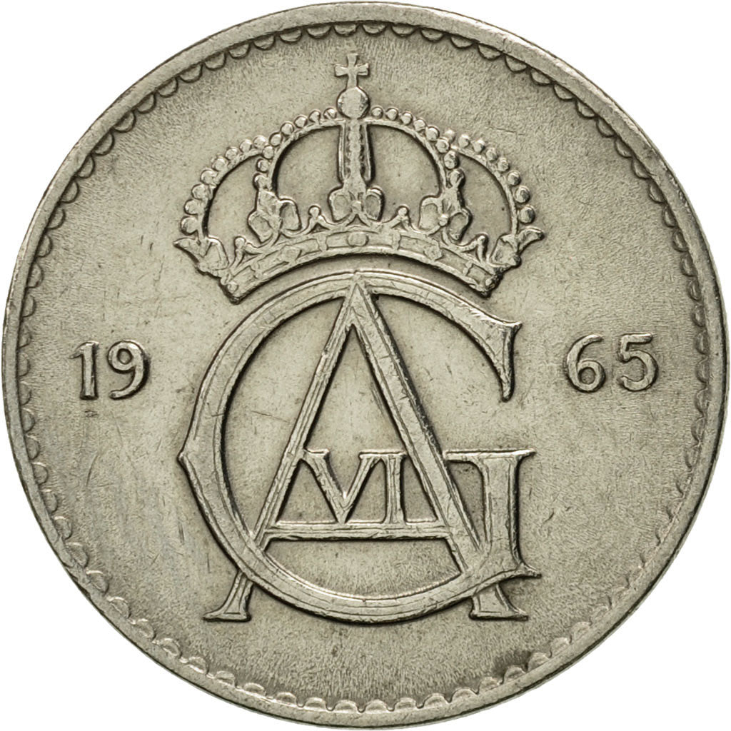 Moneta, Svezia, Gustaf VI, 25 Öre, 1965, BB+, Rame-nichel, KM:836