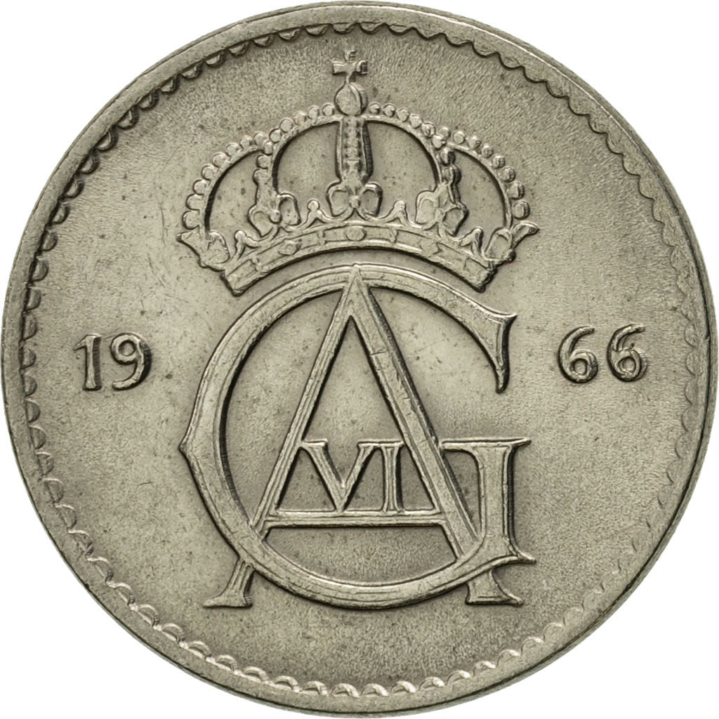 Coin, Sweden, Gustaf VI, 25 Öre, 1966, AU(50-53), Copper-nickel, KM:836