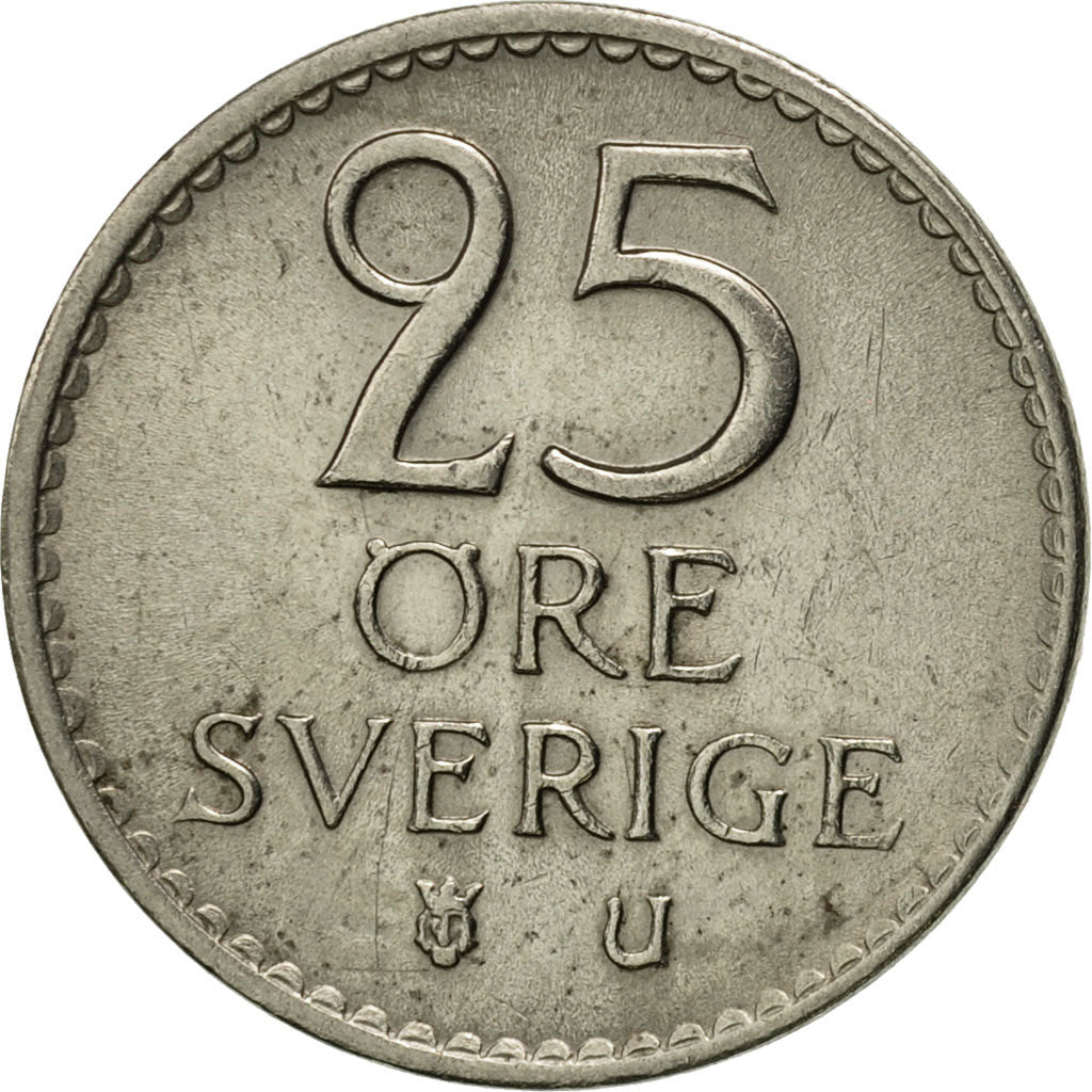 Coin, Sweden, Gustaf VI, 25 Öre, 1966, AU(50-53), Copper-nickel, KM:836