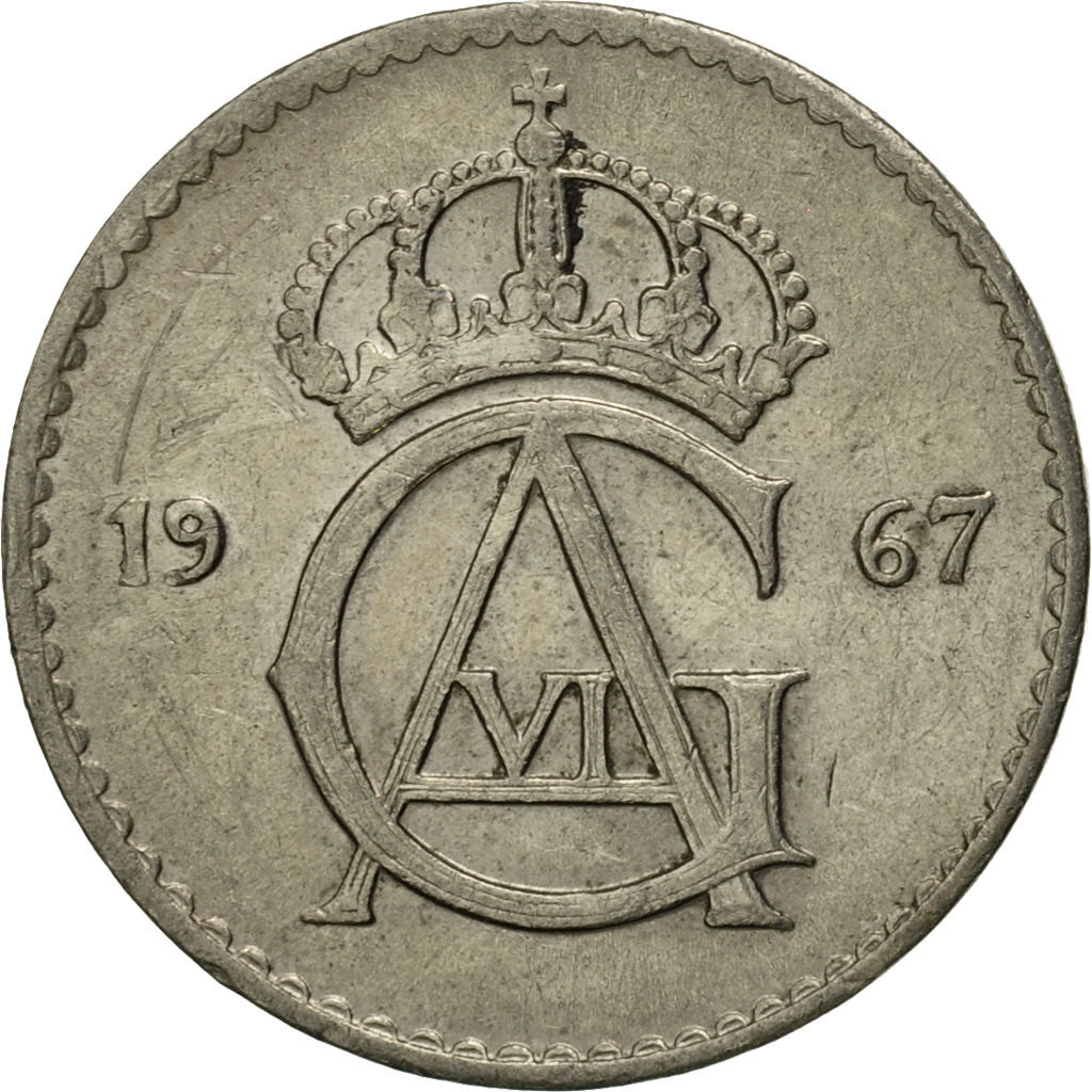 Coin, Sweden, Gustaf VI, 25 Öre, 1967, AU(50-53), Copper-nickel, KM:836