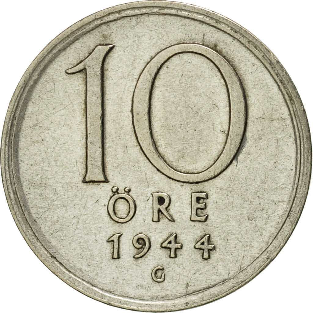 Coin, Sweden, Gustaf V, 10 Öre, 1944, AU(50-53), Silver, KM:813