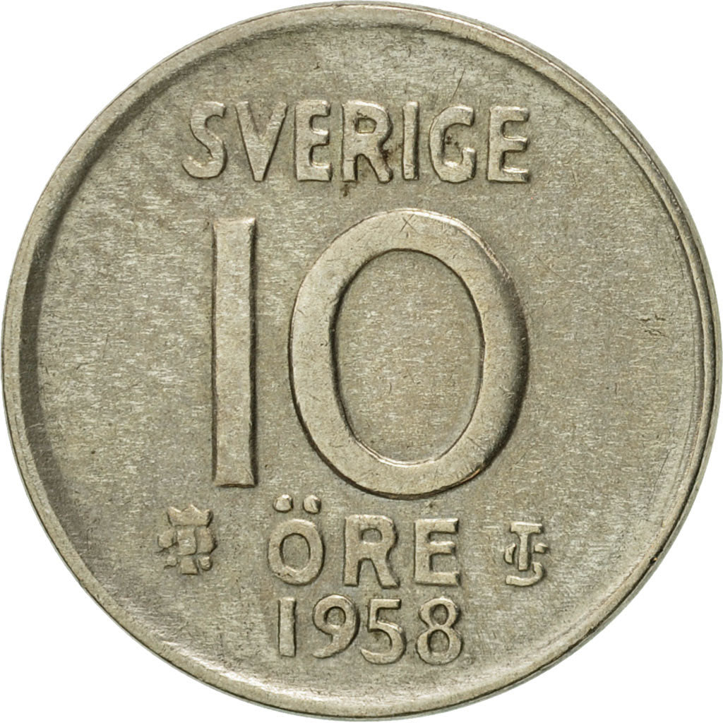 Coin, Sweden, Gustaf VI, 10 Öre, 1958, AU(50-53), Silver, KM:823