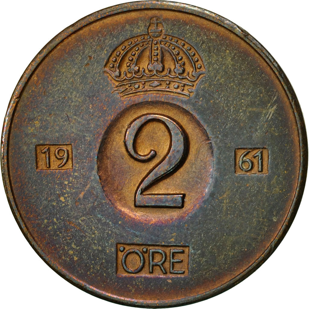 Coin, Sweden, Gustaf VI, 2 Öre, 1961, AU(55-58), Bronze, KM:821