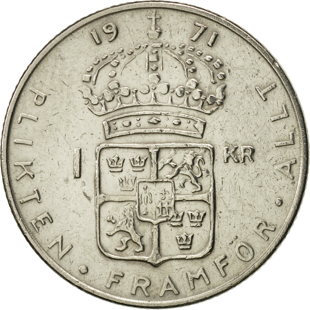 Coin, Sweden, Gustaf VI, Krona, 1971, AU(55-58), Copper-Nickel Clad Copper