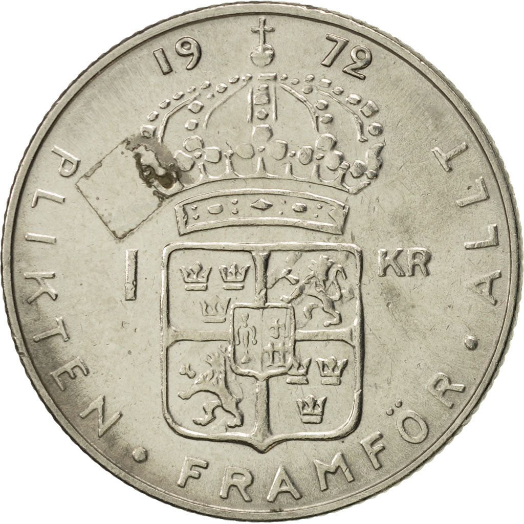 Coin, Sweden, Gustaf VI, Krona, 1972, AU(55-58), Copper-Nickel Clad Copper