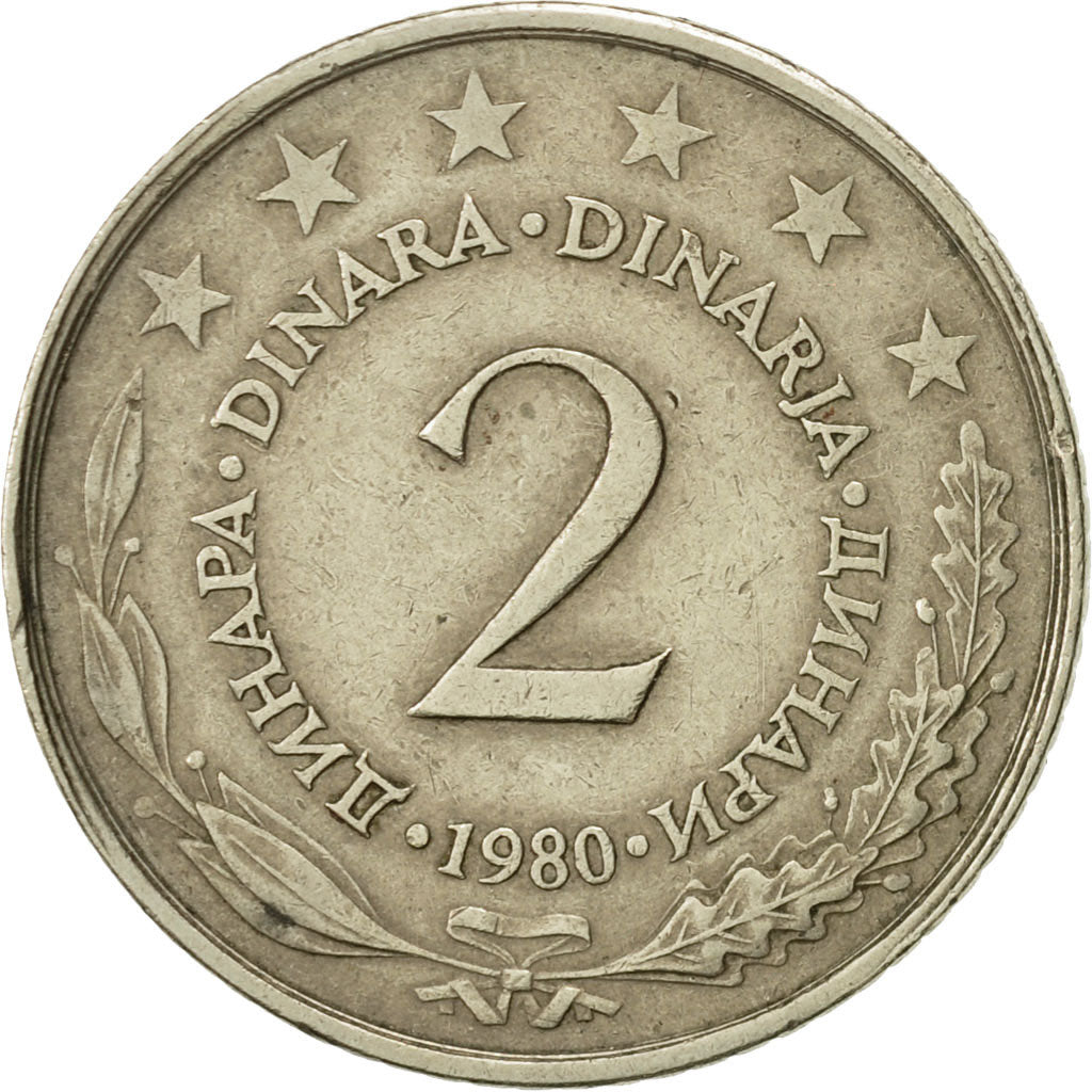 Coin, Yugoslavia, 2 Dinara, 1980, AU(50-53), Copper-Nickel-Zinc, KM:57