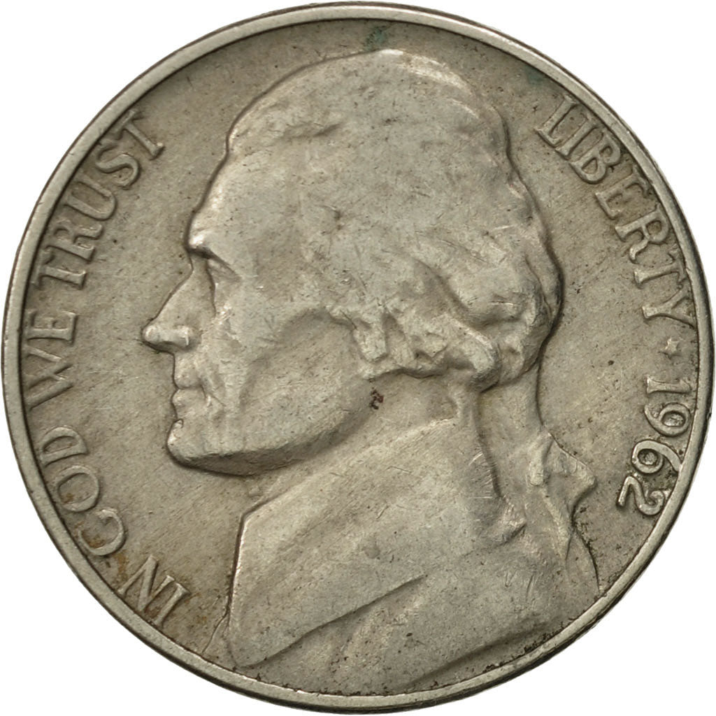Coin, United States, Jefferson Nickel, 5 Cents, 1962, U.S. Mint, Philadelphia