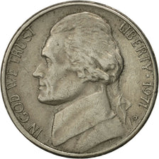 Coin, United States, Jefferson Nickel, 5 Cents, 1971, U.S. Mint, Denver