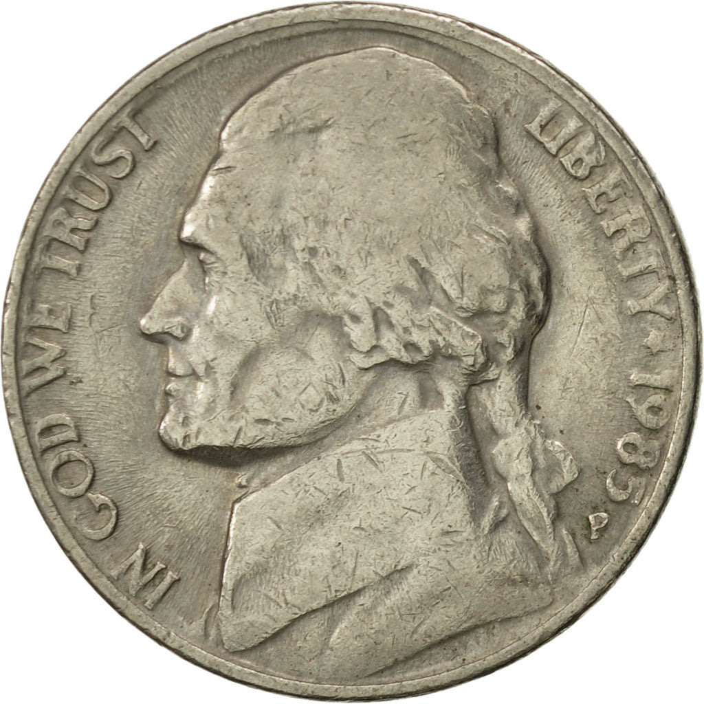Coin, United States, Jefferson Nickel, 5 Cents, 1985, U.S. Mint, Philadelphia