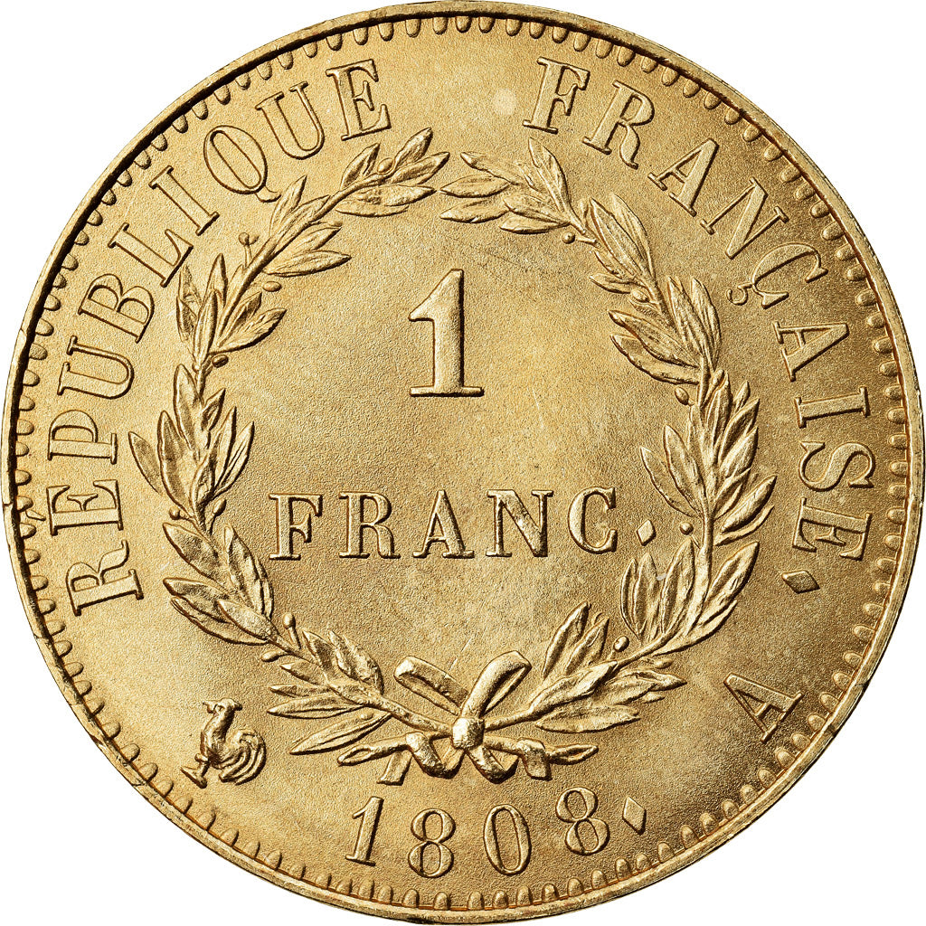 France, Medal, Reproduction 1 Franc Napoléon Ier 1808, MS(64), Bronze