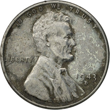 United States, Lincoln Cent, Cent, 1943, U.S. Mint, Denver, EF(40-45), Zinc