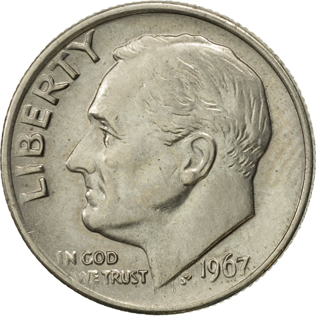 Moneta, USA, Roosevelt Dime, Dime, 1967, U.S. Mint, Philadelphia, AU(55-58)