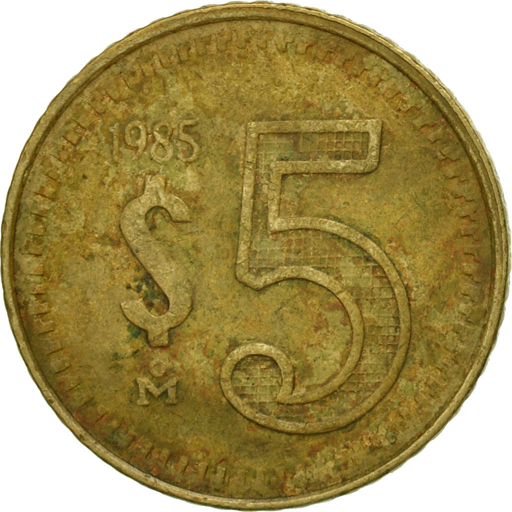 Moneda, México, 5 Pesos, 1985, Mexico City, MBC, Latón, KM:502