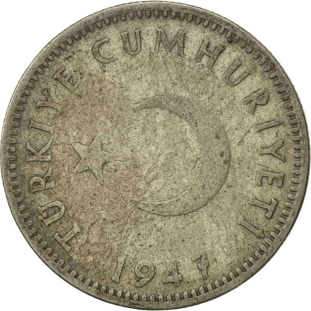 Turquía, Lira, 1947, BC+, Plata, KM:883