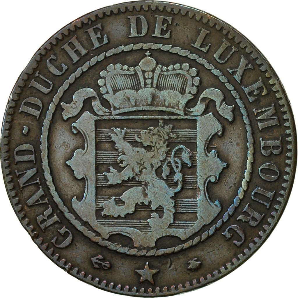 Luxembourg, William III, 10 Centimes, 1865, Paris, VF(20-25), Bronze, KM:23.2