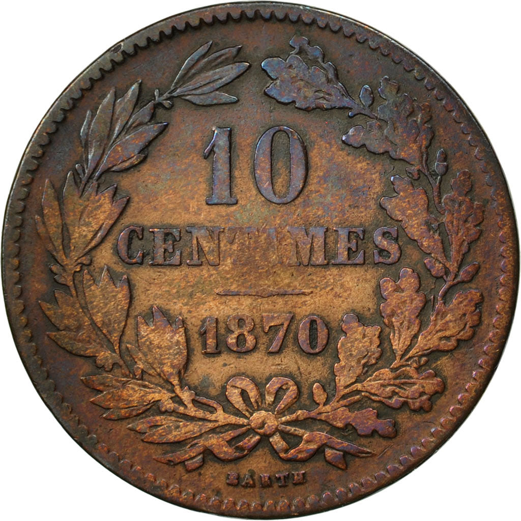 Coin, Luxembourg, William III, 10 Centimes, 1870, Utrecht, VF(30-35), Bronze