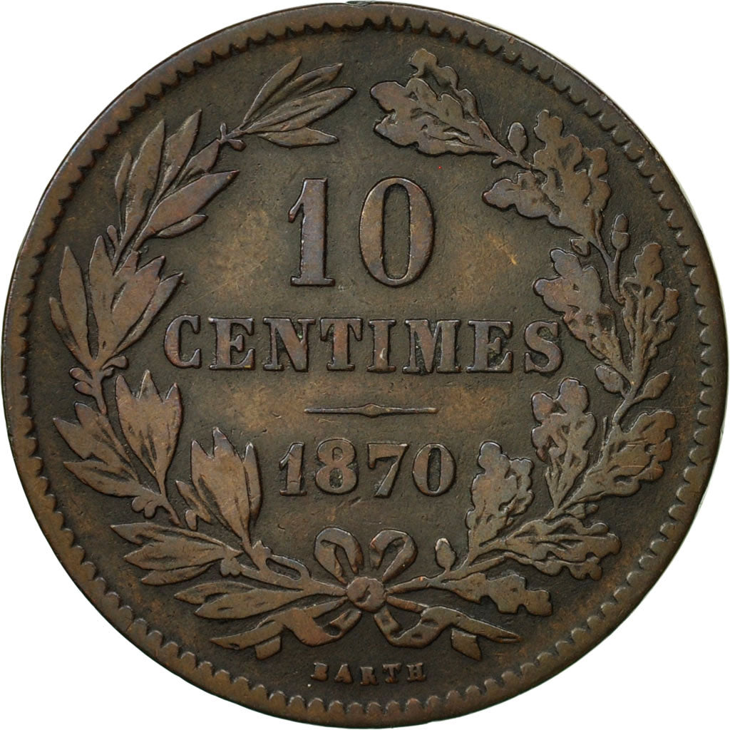 Luxembourg, William III, 10 Centimes, 1870, Utrecht, VF(30-35), Bronze, KM:23.1