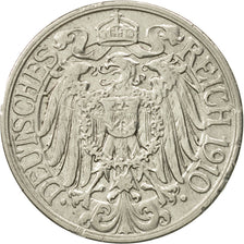GERMANY - EMPIRE, Wilhelm II, 25 Pfennig, 1910, Berlin, EF(40-45), Nickel, KM:18