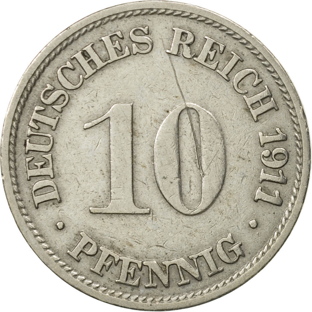 Moneta, GERMANIA - IMPERO, Wilhelm II, 10 Pfennig, 1911, Karlsruhe, BB