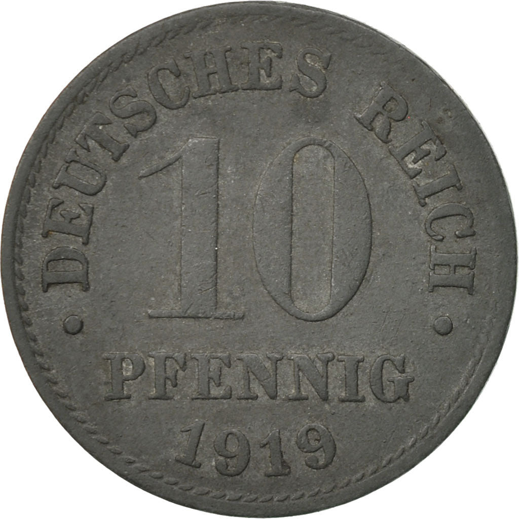 Coin, GERMANY - EMPIRE, 10 Pfennig, 1919, EF(40-45), Zinc, KM:26