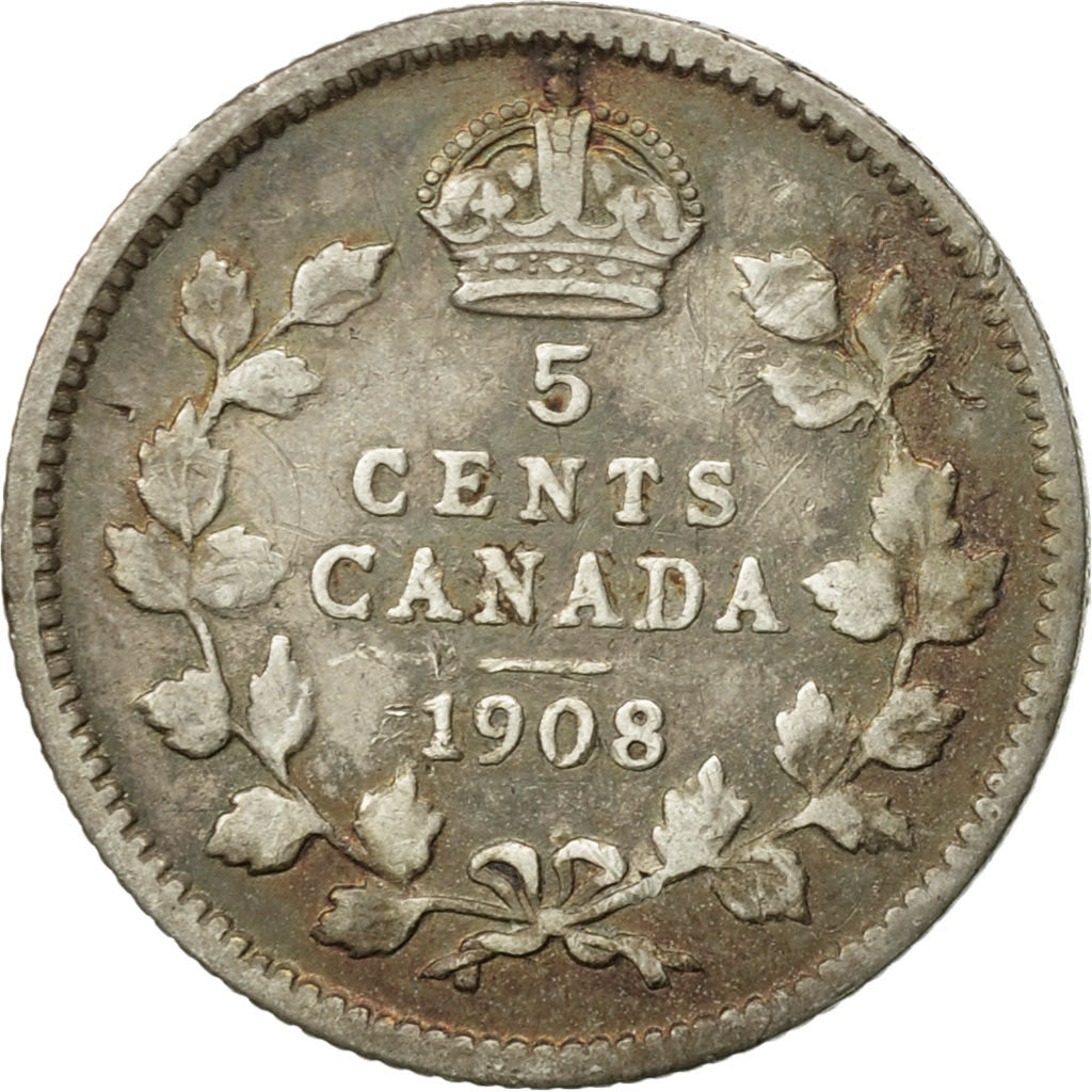 Canada, Edward VII, 5 Cents, 1908, Royal Canadian Mint, Ottawa, VF(30-35)