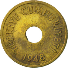 Turkey, Kurus, 1948, VF(30-35), Brass, KM:881