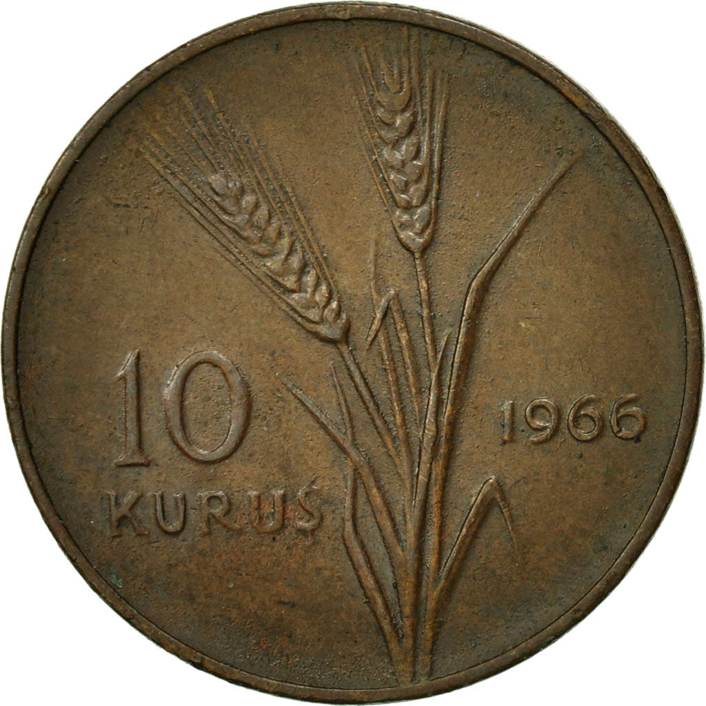 Turkey, 10 Kurus, 1966, VF(30-35), Bronze, KM:891.1