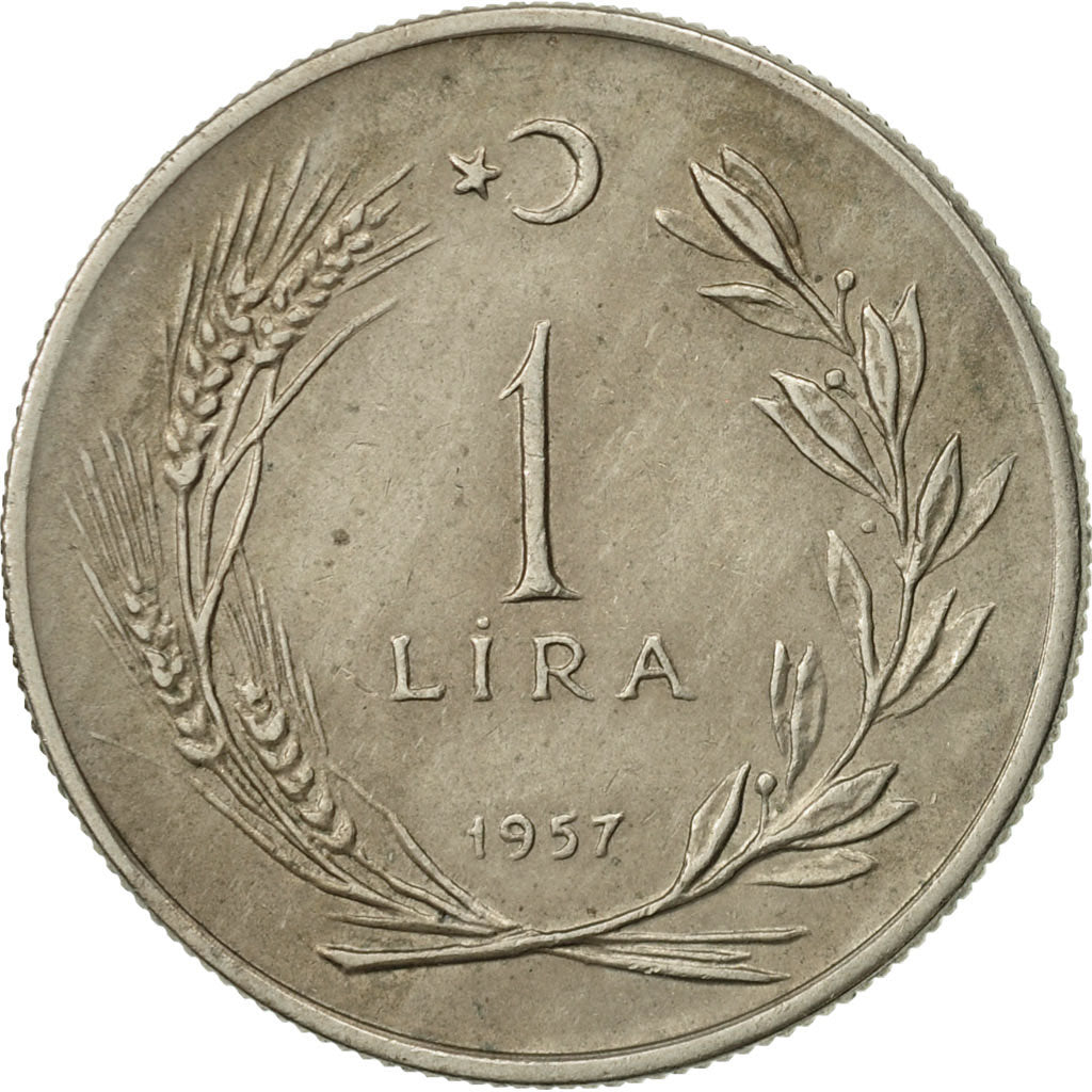 Coin, Turkey, Lira, 1957, EF(40-45), Copper-nickel, KM:889