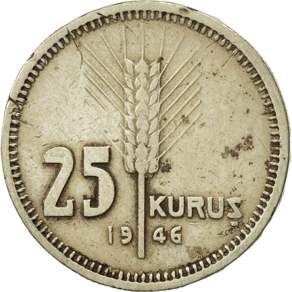 Turkey, 25 Kurus, 1946, EF(40-45), Nickel-Bronze, KM:880