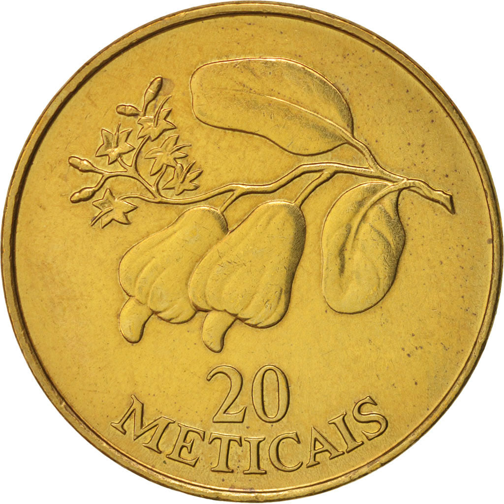 Mozambico, 20 Meticais, 1994, Royal Mint, SPL-, Acciaio ricoperto in ottone,...