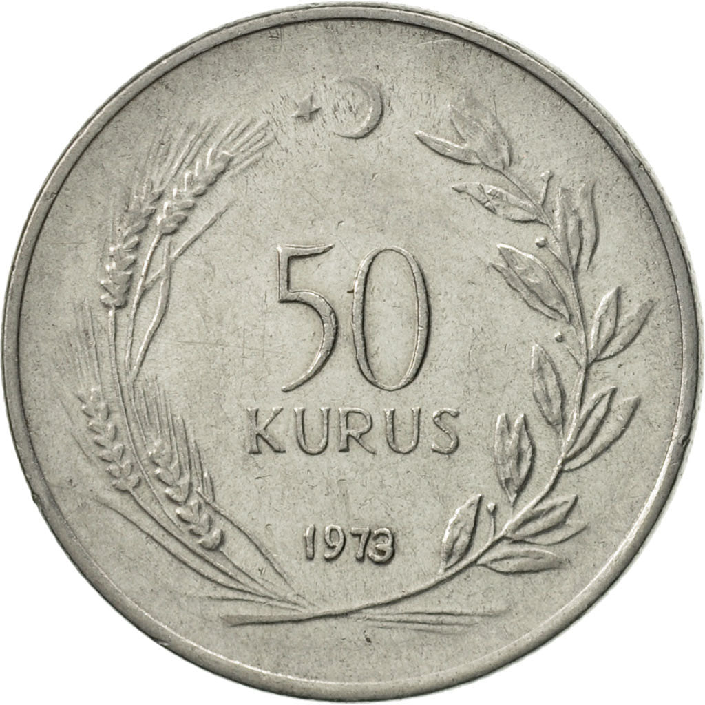 Moneta, Turcja, 50 Kurus, 1973, AU(50-53), Stal nierdzewna, KM:899