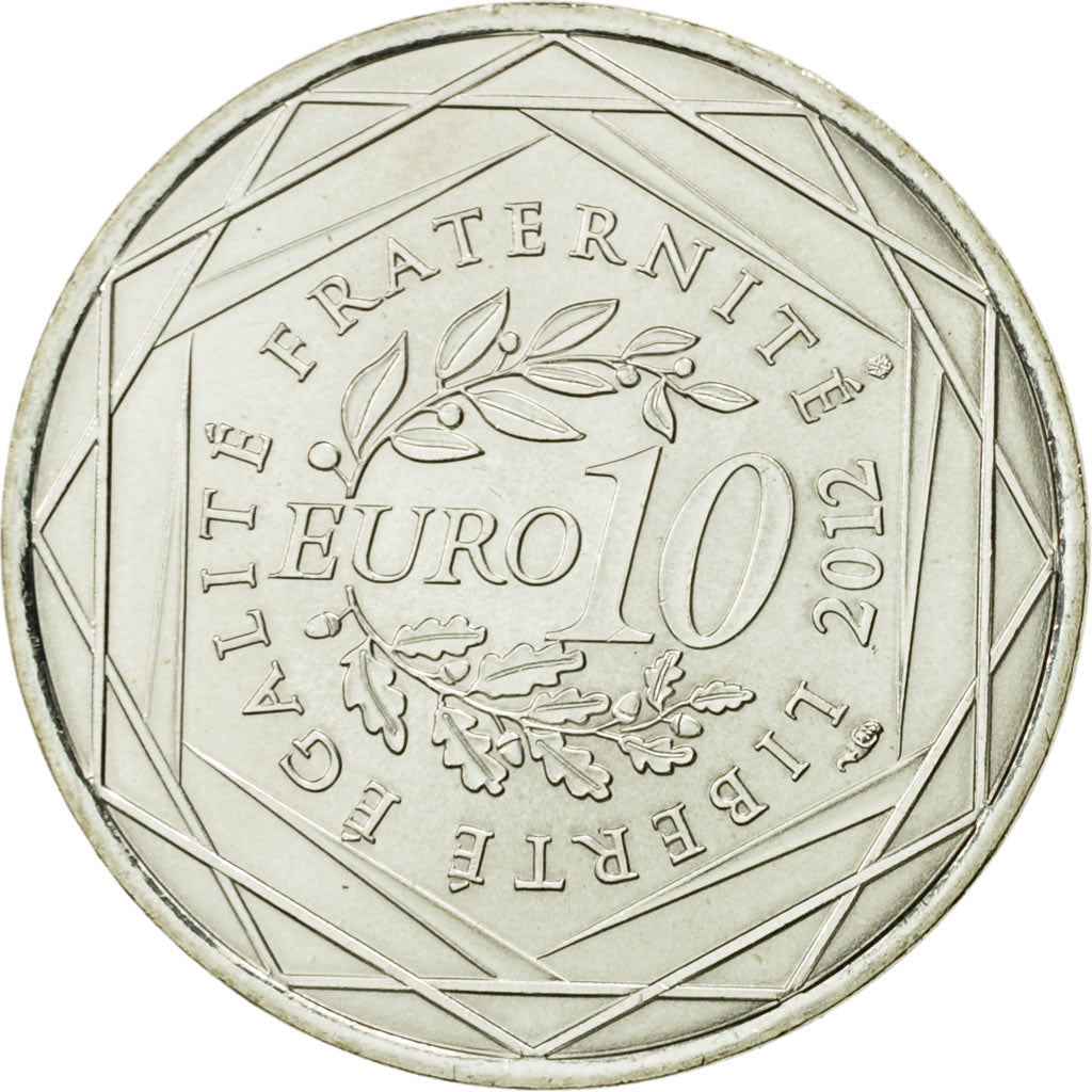 France, 10 Euro, Rhône Alpes, 2012, MS(63), Silver, KM:1886