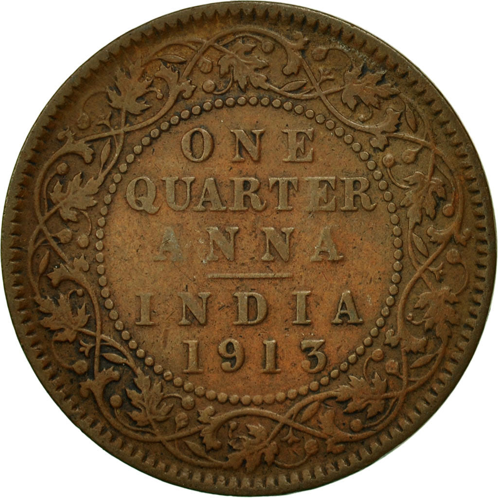 Coin, INDIA-BRITISH, George V, 1/4 Anna, 1913, VG(8-10), Bronze, KM:512
