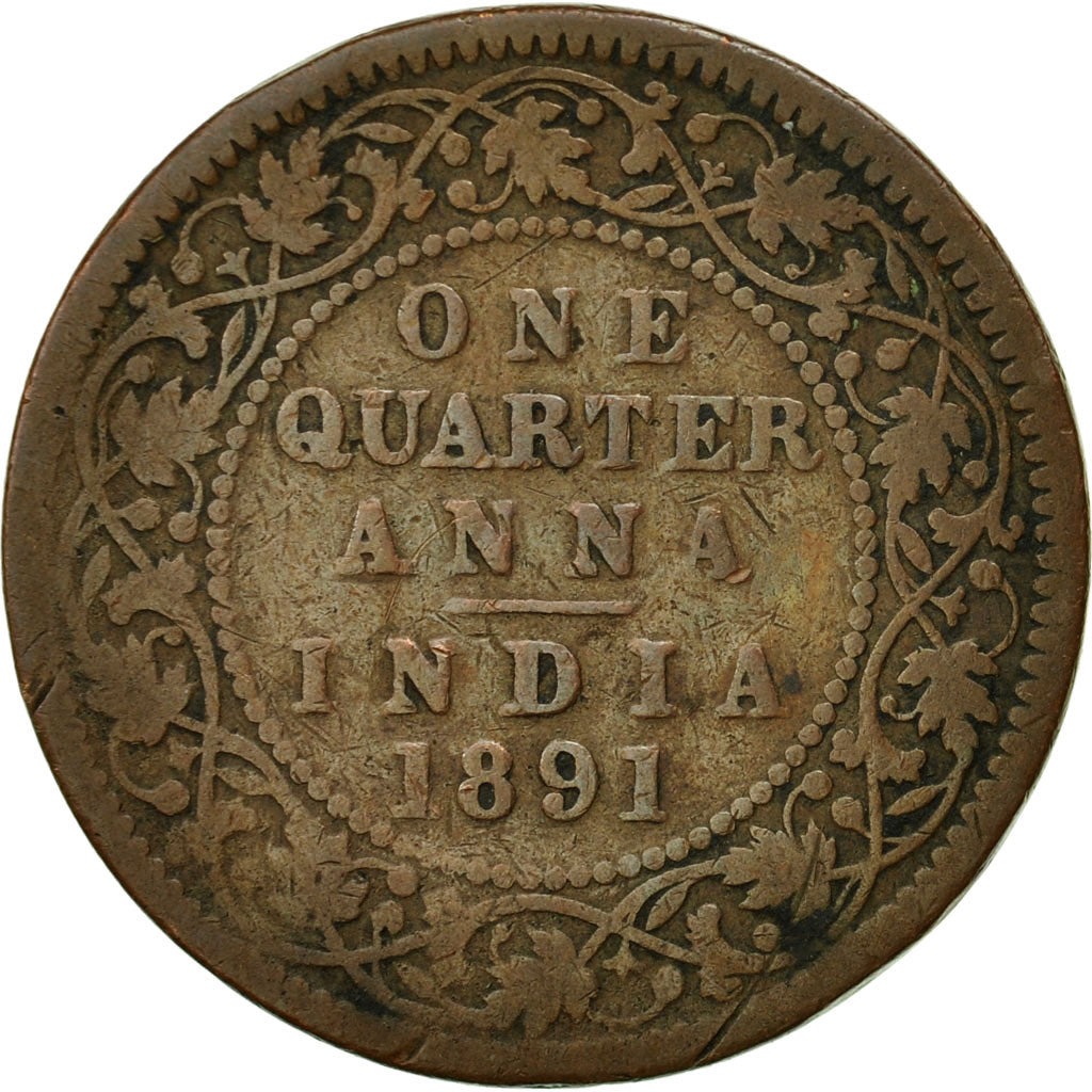 Coin, INDIA-BRITISH, Victoria, 1/4 Anna, 1891, VG(8-10), Copper, KM:486