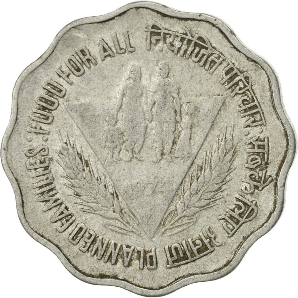 Coin, INDIA-REPUBLIC, 10 Paise, 1974, VG(8-10), Aluminum, KM:27.1