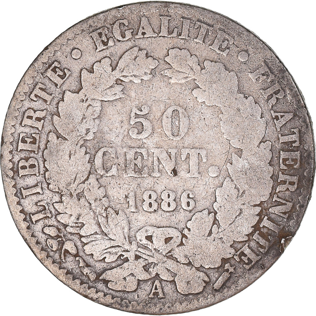 Coin, France, Cérès, 50 Centimes, 1886, Paris, F(12-15), Silver, KM:834.1